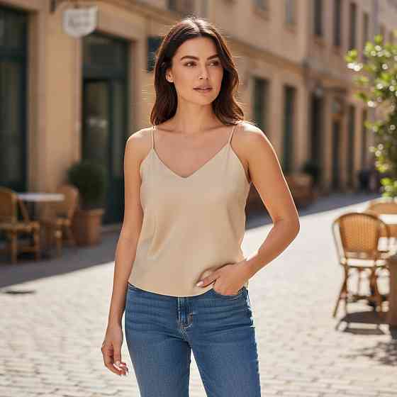 Шовкова майка на тонких бретельках Бежевий 3XL/4XL Харків