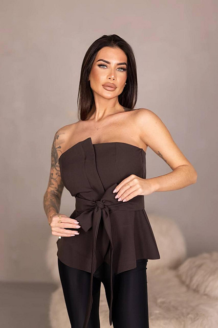 Стильний жіночий привабливий корсет зі щільної тканини креп костюмка Шоколад, 42 Одеса - фото 6