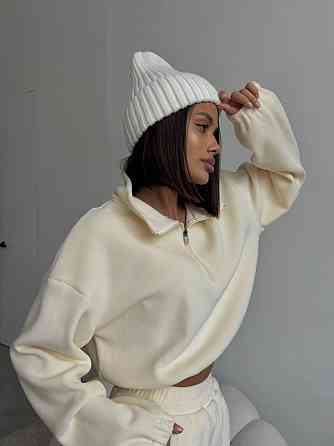 Жіночий теплий костюм-двійка в спортивному стилі турецький двосторонній фліс Молочний, 46/48 Одеса