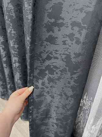 Комплект штор VR-Textil Льон Мармур 150х270 2шт і Тюль 400х270 1262ш-1675т Графітовий з білим 71-166/3 Київ