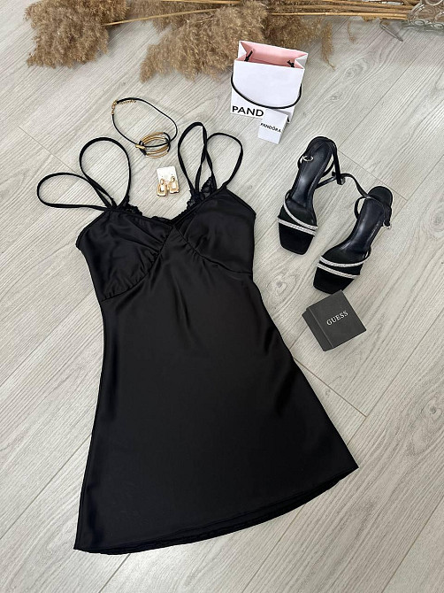 Жіноча стильна романтична сукня-комбінація дабл армані+мереживо Чорний, 46/48 Одеса - фото 4