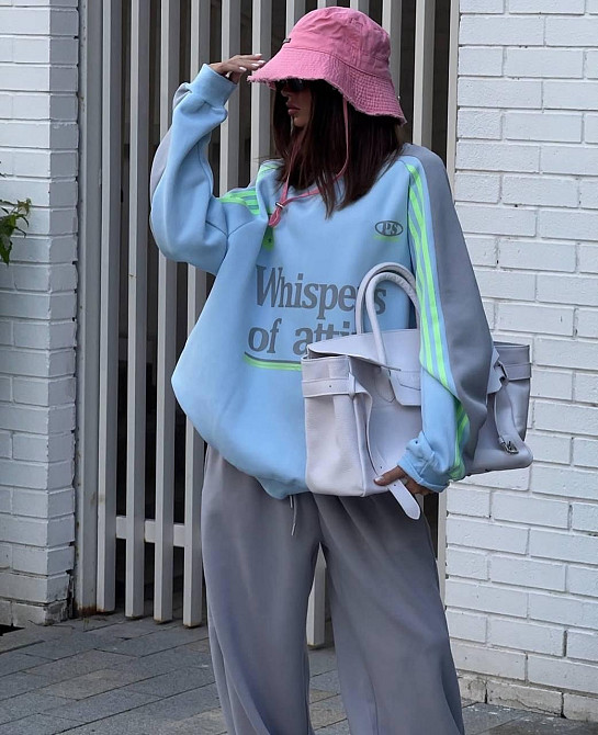 Женский стильный оверсайз костюм двойка: свитшот и брюки в спортивном стиле двухнитка + рибана Серый Одесса - изображение 3