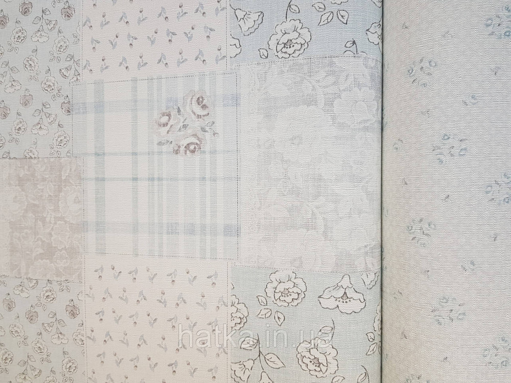 Шпалери вініл на флізеліні A.S.Creation Maison charme 0.53x10 прованс під плитку квіти смуги блакитні беж білі Київ - фото 2