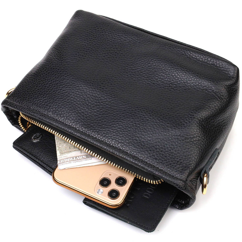 Невелика сумка на плече з натуральної шкіри 22080 Vintage Чорна Київ - фото 6