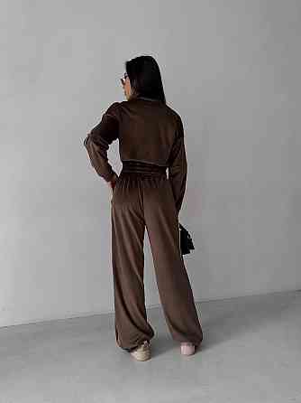 Женский повседневный велюровый костюм двойка: кофта и брюки Шоколадный, 48/52 Одесса