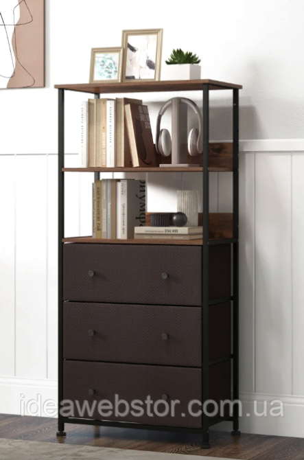 Стеллаж Costway Skiff с текстильными ящиками в стиле Loft 3 тканевых ящика полки для хранения Киев - изображение 12