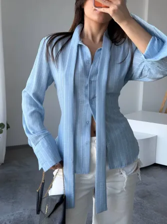 Стильна жіноча сорочка зі льону в смужку Одеса