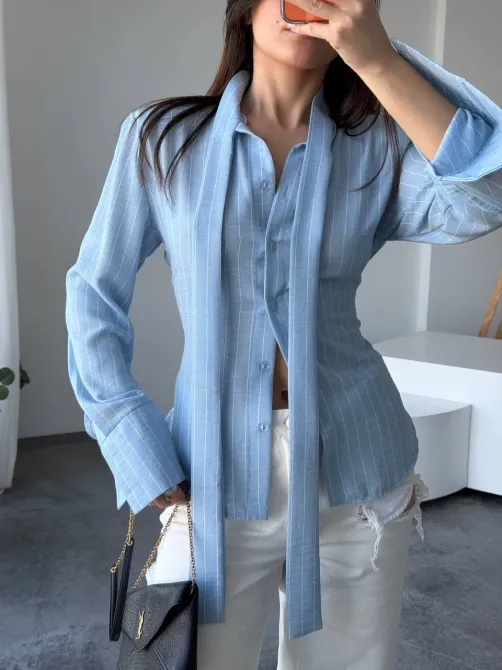 Стильна жіноча сорочка зі льону в смужку Одеса - фото 5