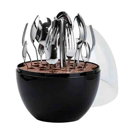 Набір столових приладів на 6 персон із нержавіючої сталі 24 штуки з підставкою Яйце Чорний HP78811 Коломия