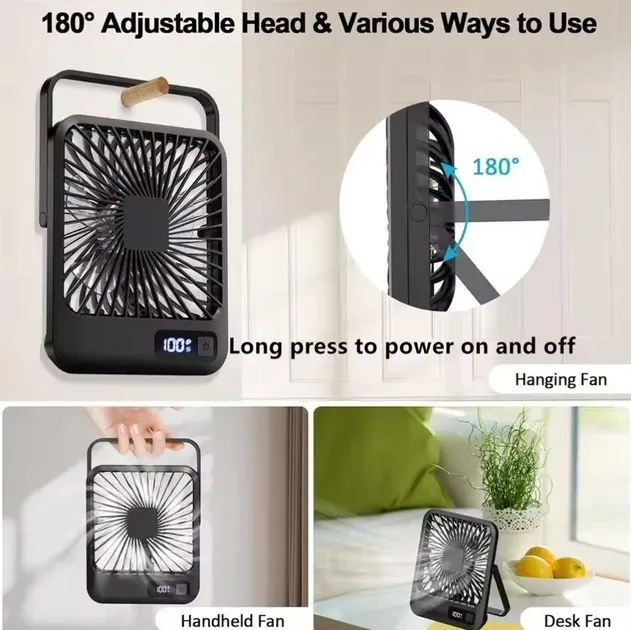 Вентилятор настільний акумуляторний з дисплеєм, регулюванням швидкості та тихою роботою 16.5*13.2*3.8см Одеса - фото 3