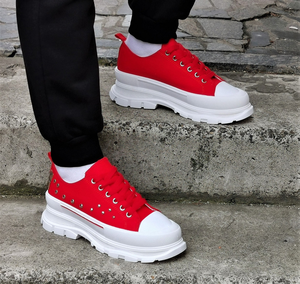 Женские Кроссовки Кеды на Танкетке Красные Слипоны Мокасины на Платформе (размеры: 36,37,38,39) - 33-3 Днепр - изображение 1