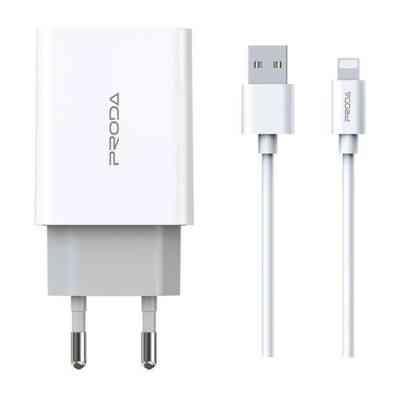 Зарядное устройство Proda PD-A28i 2хUSB 2.4A + USB Ligthtning 1.0m (PD-A28i-WH) Винница