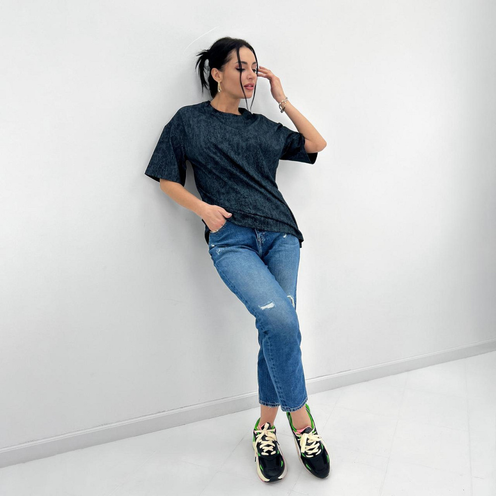 Базова футболка тай-дай "Simple" (Турція) оптом | Норма і батал Чорний, 42-44 Київ - фото 3