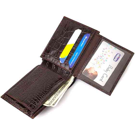 Модний гаманець для чоловіків з натуральної шкіри з тисненням під крокодила CANPELLINI 21926 Коричневий Київ