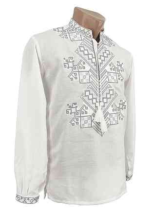 Чоловіча вишиванка на довгий рукав з орнаментом Дерево життя сірі нитки Київ