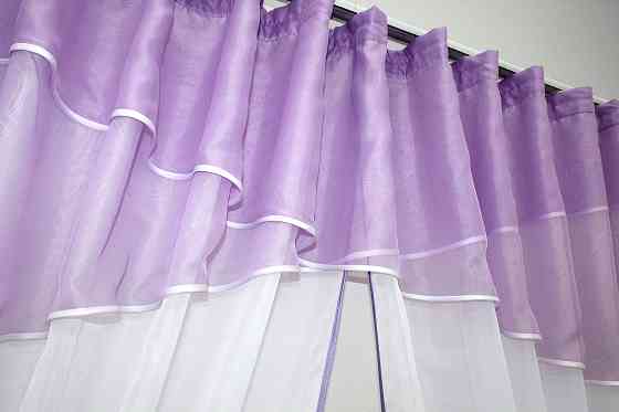Кухонные шторы VR-Textil № 091к с ламбрекеном и подвязками сиреневый с белым 270х170 см (50-855) Киев