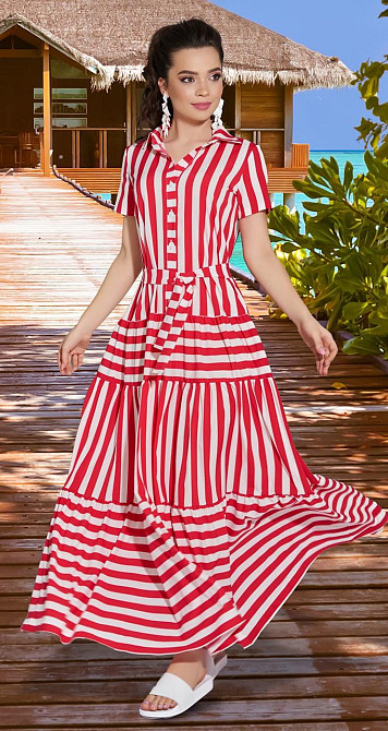 Лёгкое платье в полоску с оборками (44) Киев - изображение 1