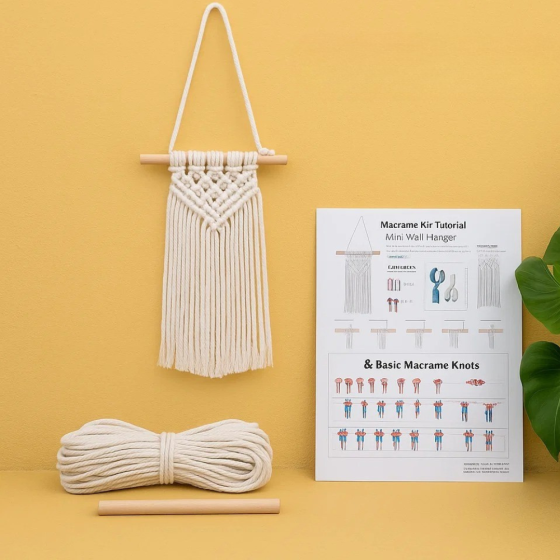 Набір макраме для творчості та ручного в'язання гобелена настінного декору «Міні-панно» 40х15см, білий Кам'янець-Подільський