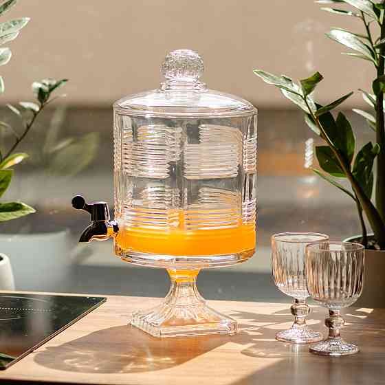 Yiwu Лимонадниця з краном на підставці скляна 4,5 л прозора HP-19-2 Коломия