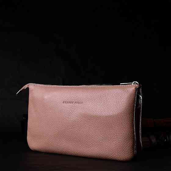 Чарівний жіночий клатч із натуральної зернистої шкіри GRANDE PELLE 11698 Пудровий Київ