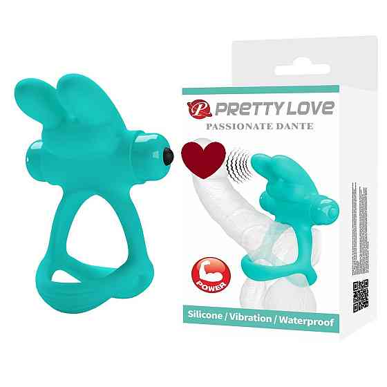 Ерекційне віброкільце з кроликом PRETTY LOVE Passionate Dante силіконове, бірюзове Sex Aura Київ
