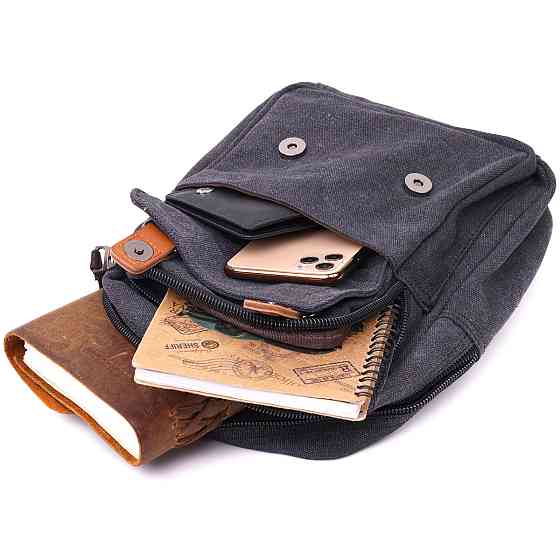 Практична сумка-рюкзак з двома відділеннями із щільного текстилю Vintage 22162 Чорний Київ