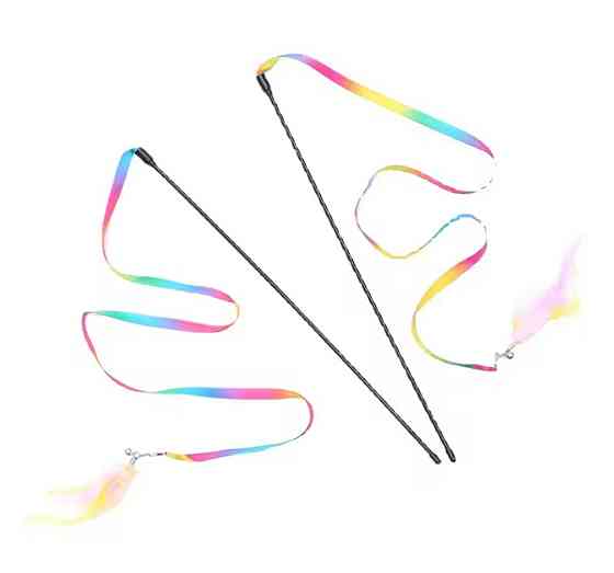 Игрушка для котов палочка с лентой и перьям с колокольчиком 48 см разноцветный Киев