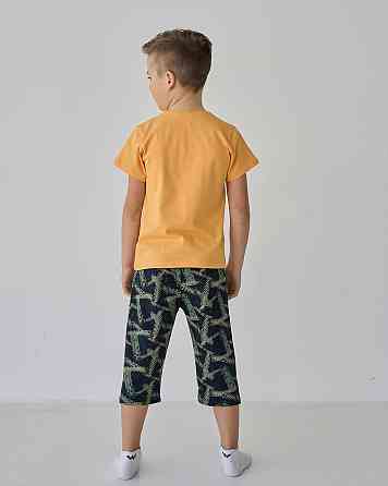 Підлітковий комплект із шортами на хлопчика Tom John — Ведмедик на серфі — Family look тато/син 89900 8-9, Жовтий Київ