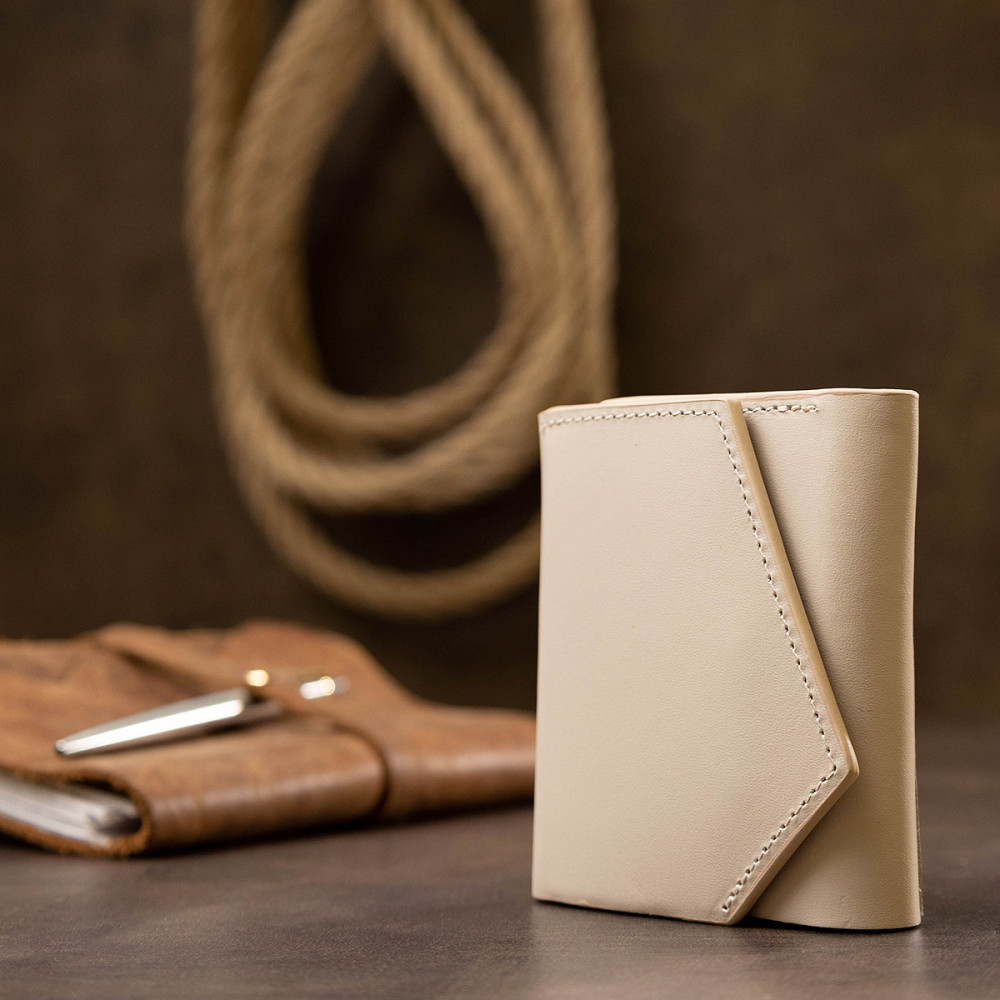 Женское компактное кожаное портмоне GRANDE PELLE 11520 Бежевый Киев - изображение 4