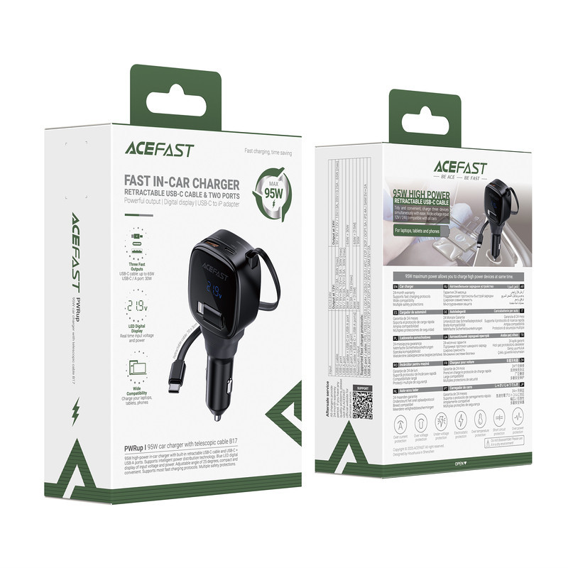 Автомобильное зарядное устройство ACEFAST B17 95W car charger with telescopic cable Black Одесса - изображение 2