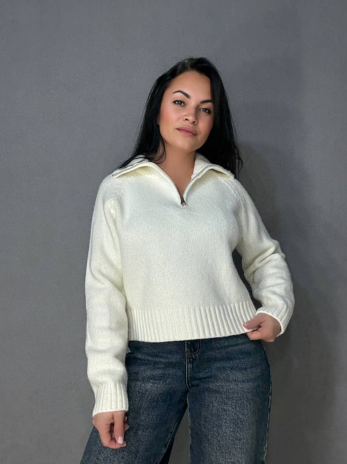 Светр жіночий A-N 1780 з коміром на блискавці оверсайз one size, молочний, one size Київ - фото 15