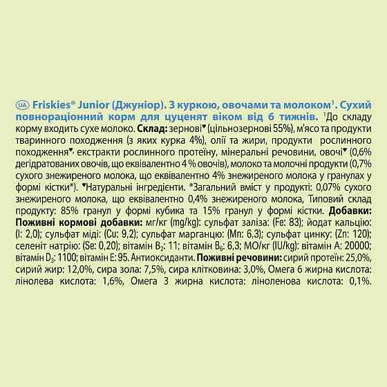 Сухой корм FRISKIES Junior (Джуниор) для щенков, с курицей, овощами и молоком, 2.4 кг Киев
