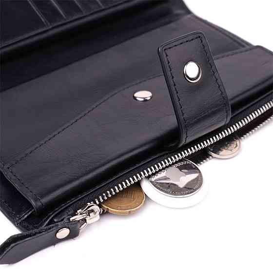 Вертикальний стильний гаманець із гладкої натуральної шкіри Vintage 22885 Чорний Київ