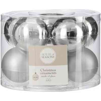 Елочная игрушка House Of Seasons Стеклянные шарики 10 шт D6 см Серебряные (8718861972580) Винница