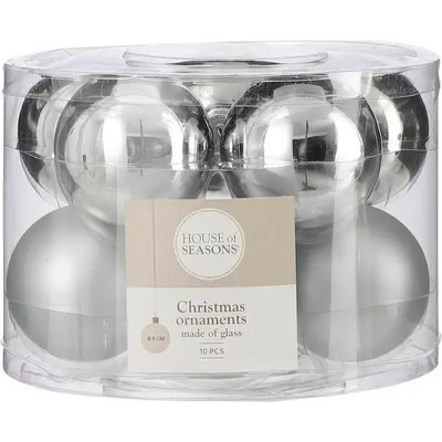 Ялинкова іграшка House Of Seasons Скляні кульки 10 шт D6 см Срібні (8718861972580) Вінниця - фото 1
