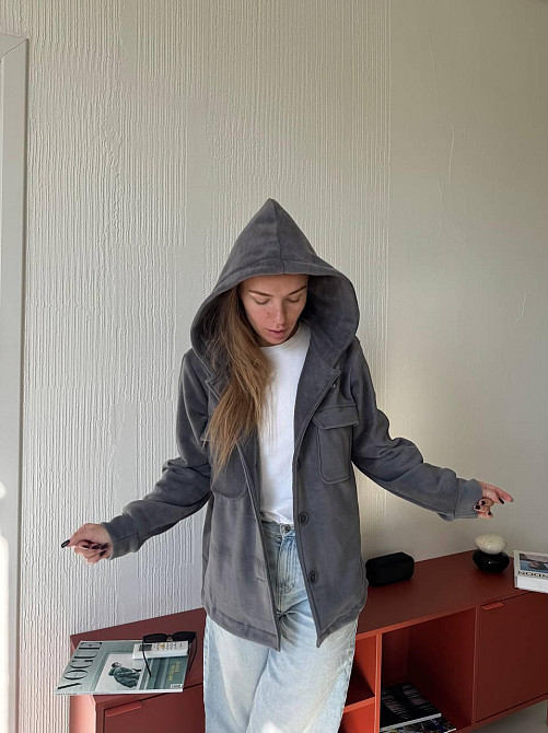 Жіноча стильна тепла сорочка з ґудзиками-поліс Сірий Одеса - фото 5