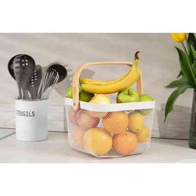 Фруктовница Ardesto Midori з ручкою 25х24.5х18см, метал, дерево, білий (AR0901W) Винница