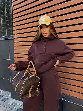 Жіночий стильний теплий повсякденний костюм-двійка на флісі Шоколад, 46/48 Одеса