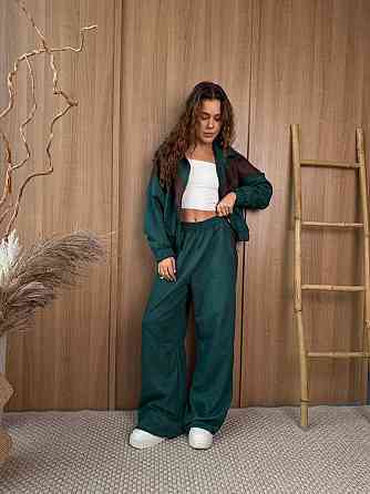 Женский стильный повседневный костюм двойка из замша на дайвинге Изумрудный Одесса