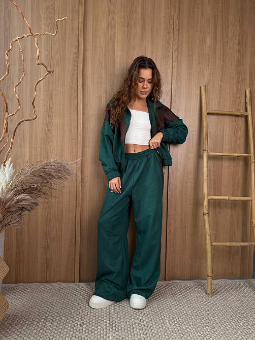 Женский стильный повседневный костюм двойка из замша на дайвинге Изумрудный Одесса - изображение 4