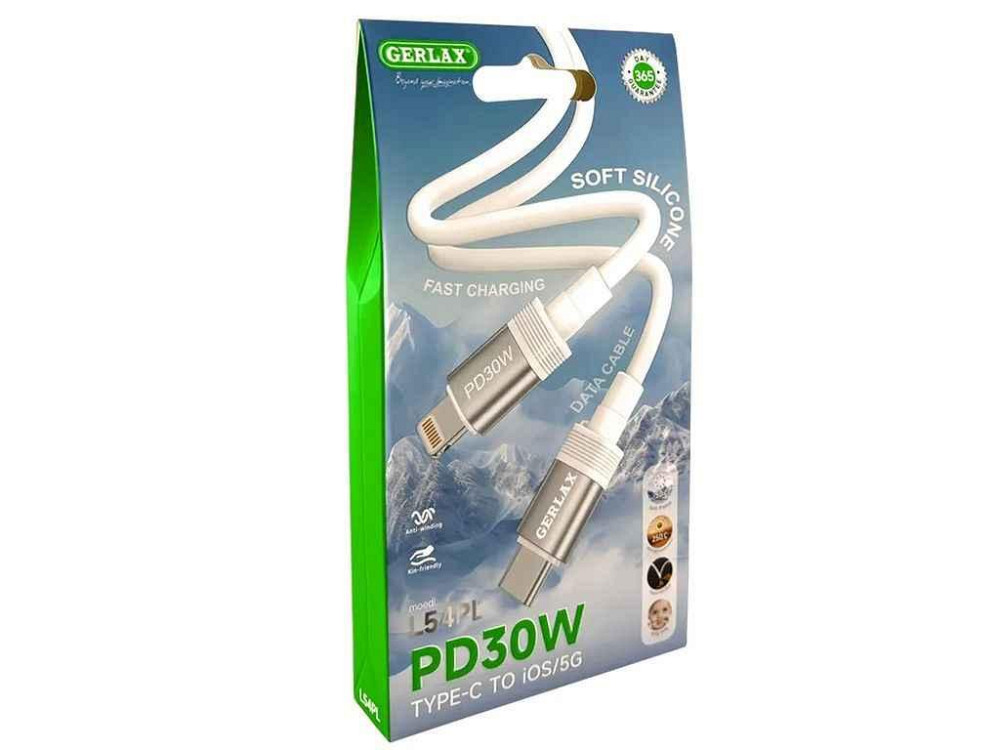 Кабель Type С-Lightning iPhone PD L54PL 30W силіконовий білий 1м ТМ GERLAX Київ - фото 1
