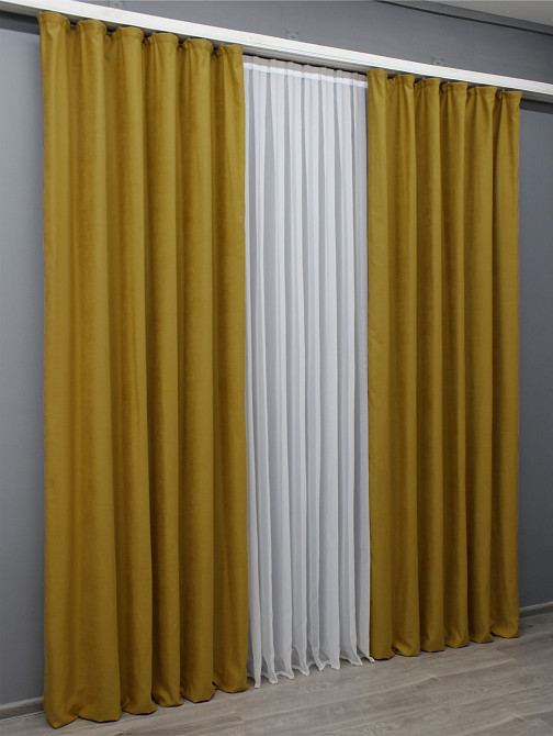 Комплект готовых штор VR-Textil Нубук однотонный № 1521ш Темно-золотистый 100х290 см 2 шт (31-956) Киев - изображение 4