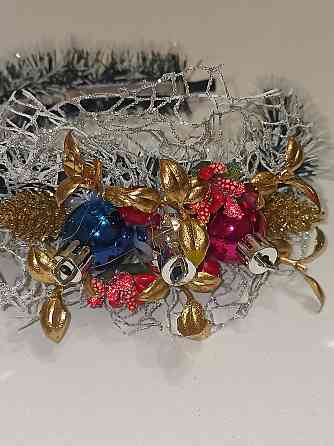 Обруч для волос с мишуры и новогодними игрушками one size разноцветный ручная работа Киев