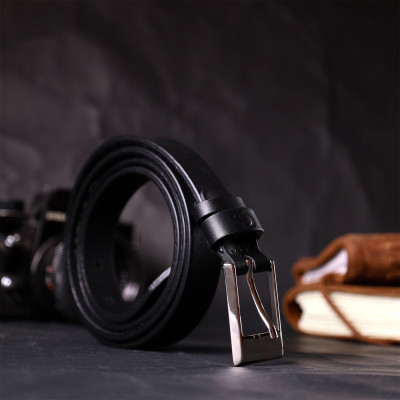 Ремінь Grande Pelle Тонкий жіночий шкіряний Чорний (11673) Вінниця - фото 10