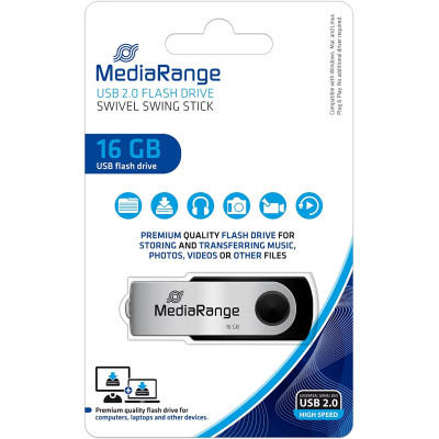USB флеш накопитель Mediarange 16GB Black/Silver USB 2.0 (MR910) Винница - изображение 3