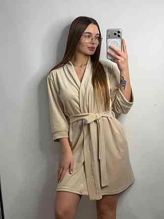 Халат жіночий плюш велюр під пояс Блакитний L Харків