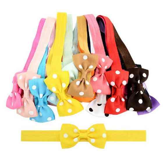 Детская персиковая повязка в горошек - окружность 36-60см, бантик 7,5см Киев