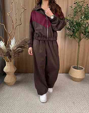 Женский стильный повседневный костюм двойка из замша на дайвинге Шоколад Одесса