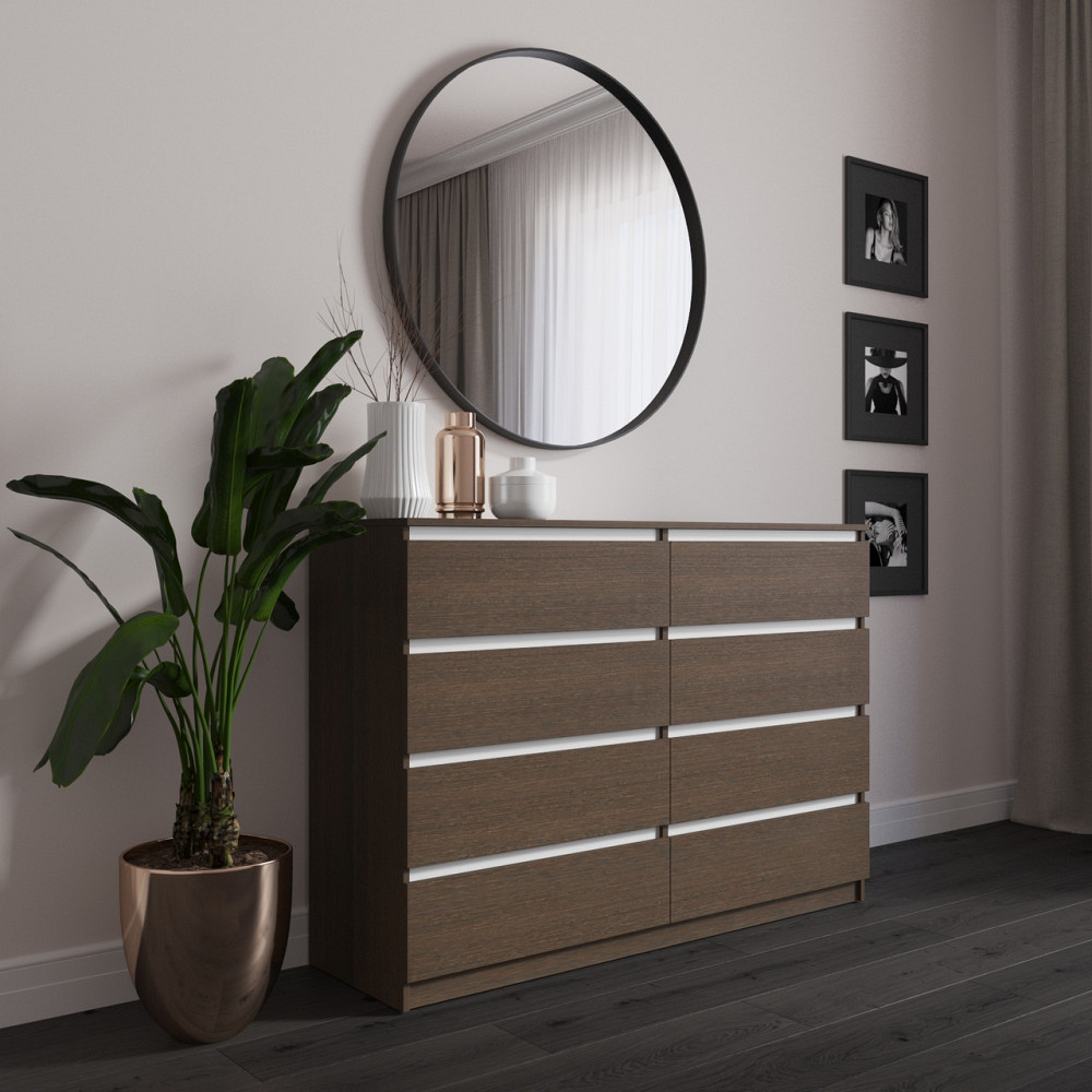 Комод VAYS R-8 Венге Темний-Білі планки, 8 шухляд без ручок, ЛДСП, 140×40×98 см – для спальні, вітальні, передпокою Львів - фото 1