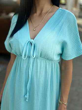 Довга муслінова сукня "Lira" | Батал Блакитний, 54-56 Київ